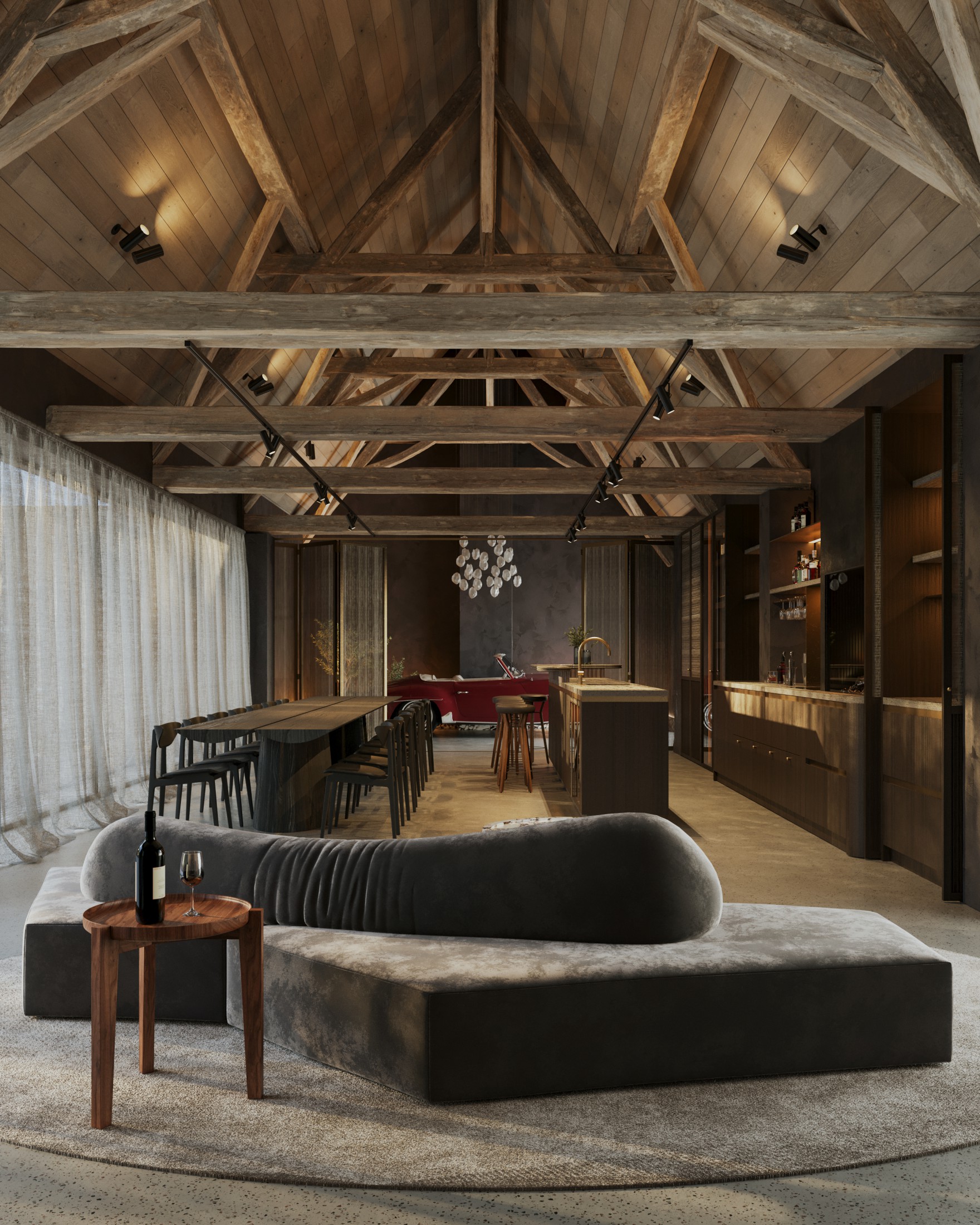 Feestzaal met ruwe materialen