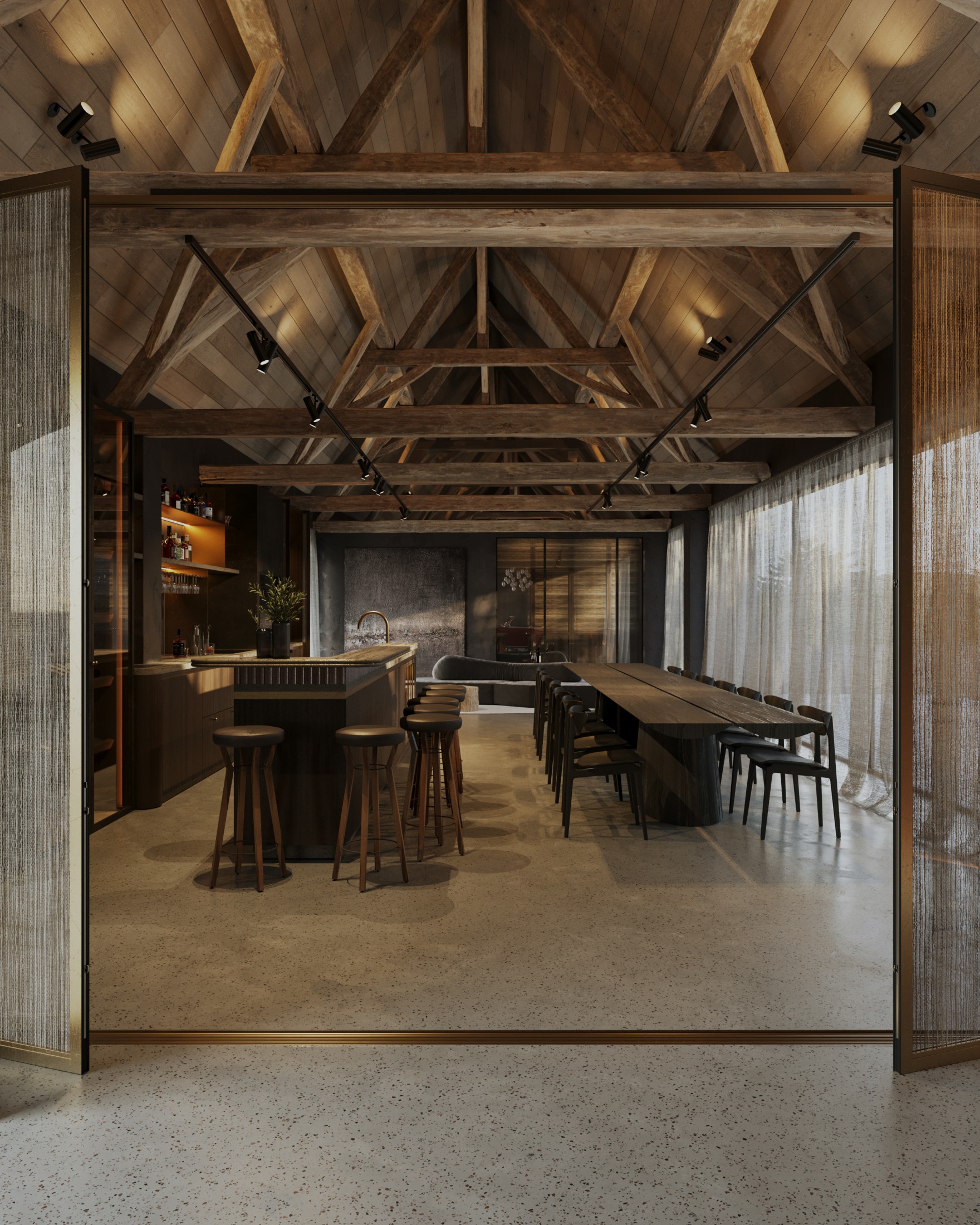 Feestzaal met ruwe materialen